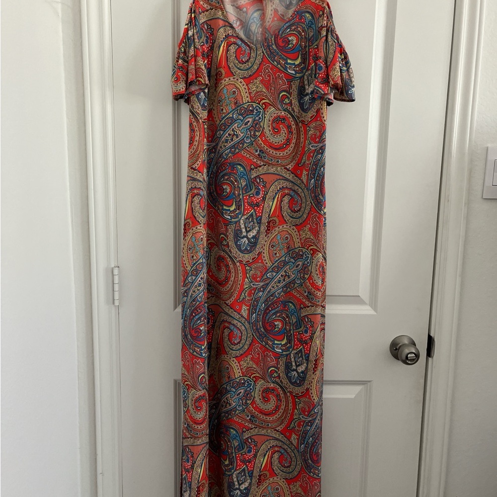 MSK Orange and Gray Flutter Sleeve V-Neck Sundress